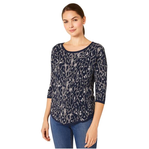 Style & Co. 3/4 Sleeve Rounded Bottom Leopard Print Sweater, Animal Size Small - Picture 1 of 6